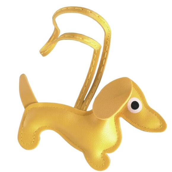 Dachshund Bag Charm Keychain Faux Leather Dog Mom Y2K Cottagecore Yellow - Picture 4 of 7